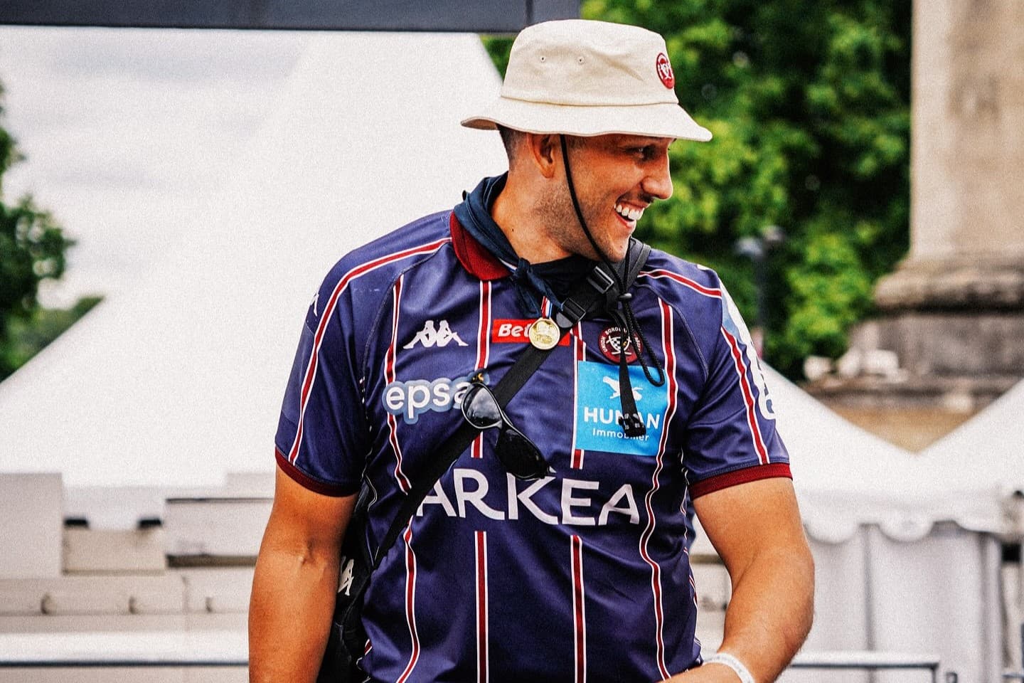  Tasmanian Adam Coleman celebrates after becoming the state's first ever European Champion with Bordeaux-Begles' 28-20 victory over Northampton. Picture: UBB Rugby