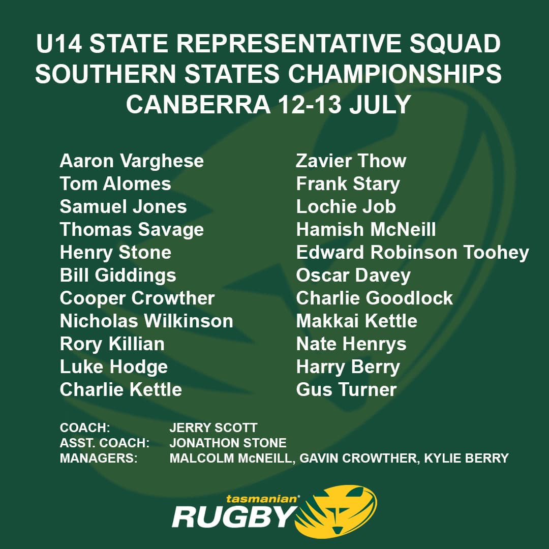 U14 State Representative Squad, Tas 2022