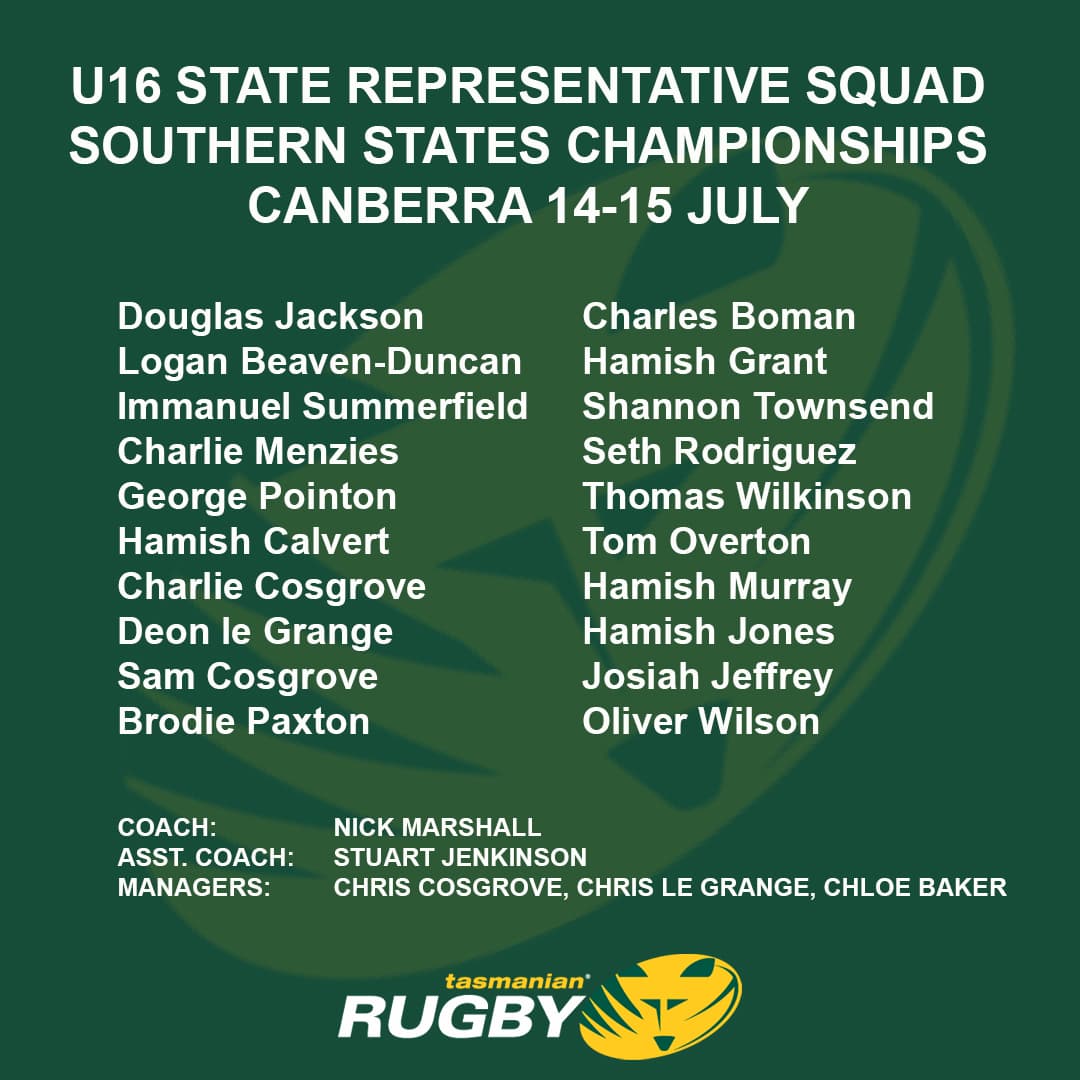 U16 State Representative Squad, Tas 2022